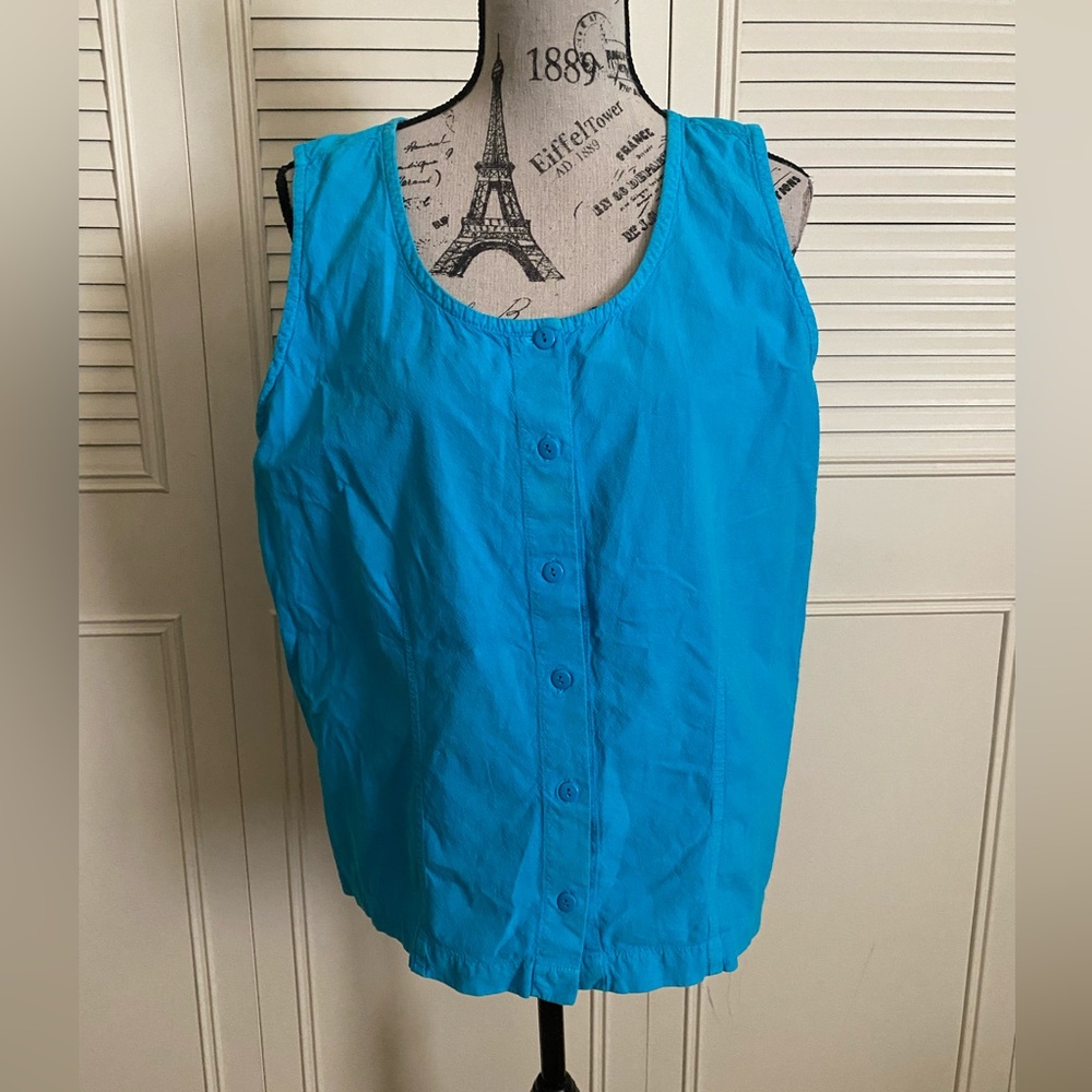 Basic Editions Turquoise blue button down tank top sleeveless